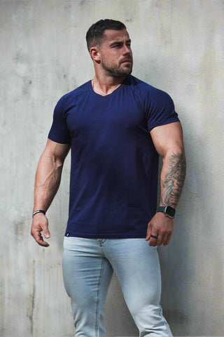 V Neck Muscle-Fit T-Shirt - Navy