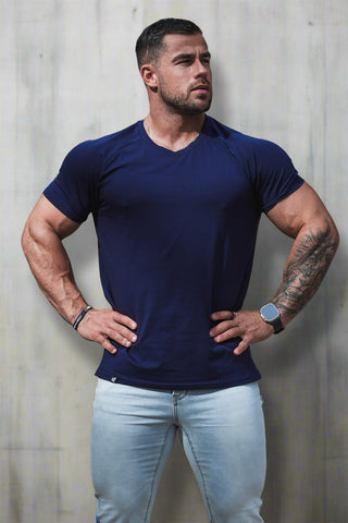V Neck Muscle-Fit T-Shirt - Navy
